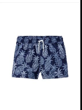 Janie and Jack Navy and White Pineapple Print Swim Trunks